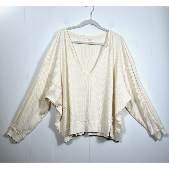 Free People We The Free Buttercup Thermal Top Oversized Large Ecru Waffle Knit - Picture 1 of 12